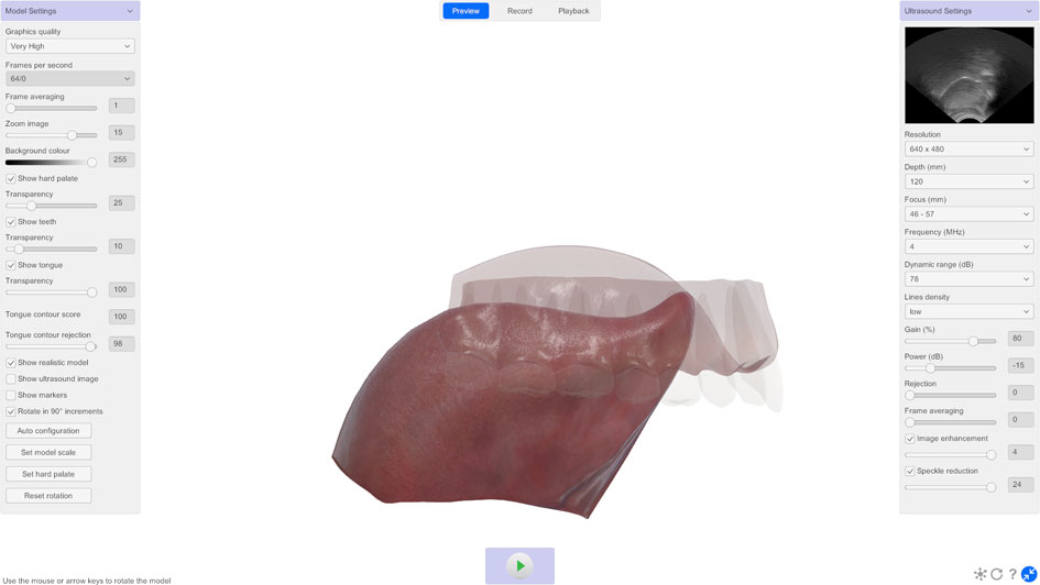 LinguaSound 3D rotatable 3D tongue model lateral view with hard palate