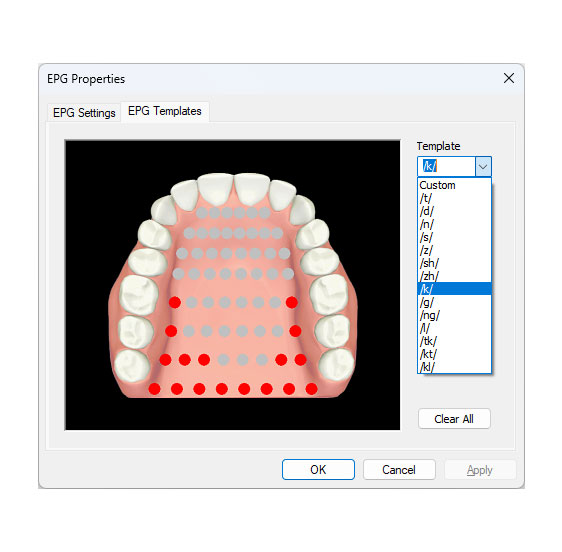 LinguaView electropalatography software — EPG template editor