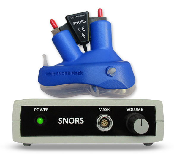 SNORS nasal-oral airflow measurement system — adult mask with rapid-response airflow sensors and processor unit